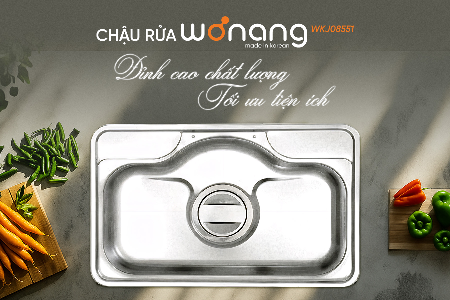 Chậu Đơn Rửa Bát Wonang WKJ08551 một hố inox 304 – Made In Korea